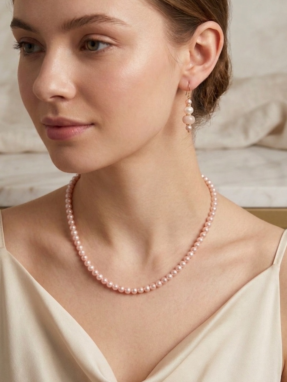 BHLDN ✨Pink Pearl & Rose Quartz Bridal Jewelry Set ✨Necklace & Earrings✨